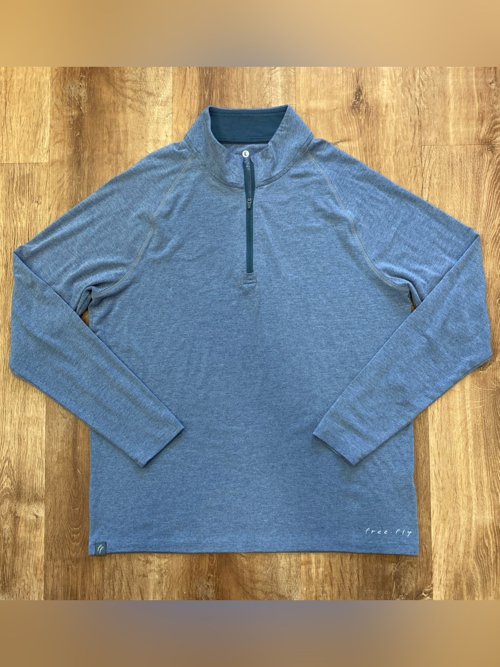 Free Fly Men's Large Blue Heather Quarter-Zip Sweater Bamboo Performance Hiking